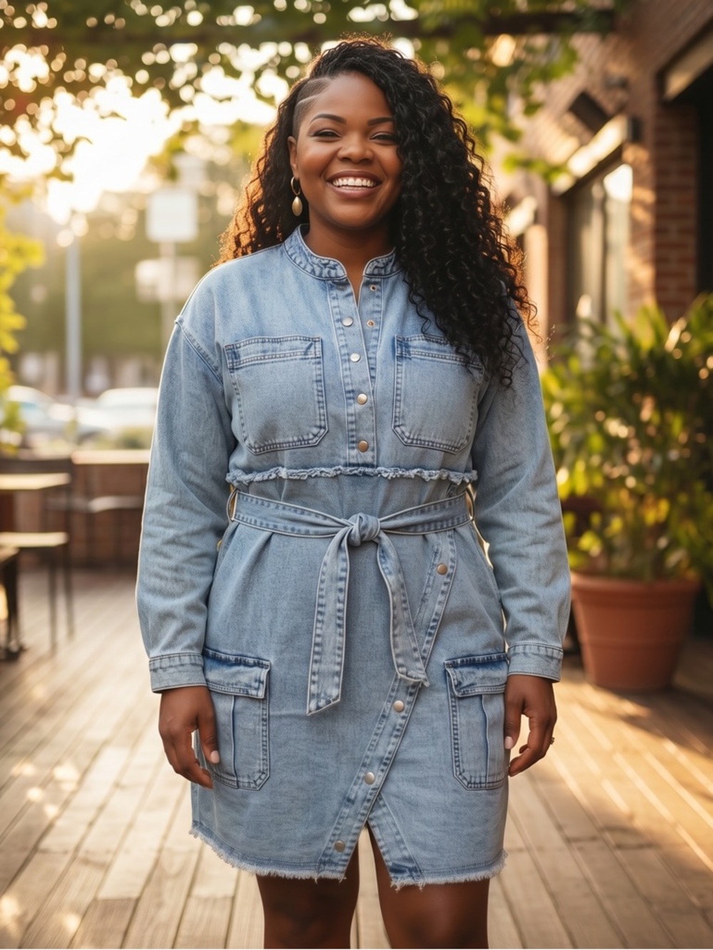 Fashion to Figure Light Wash Denim Button-Front Dress